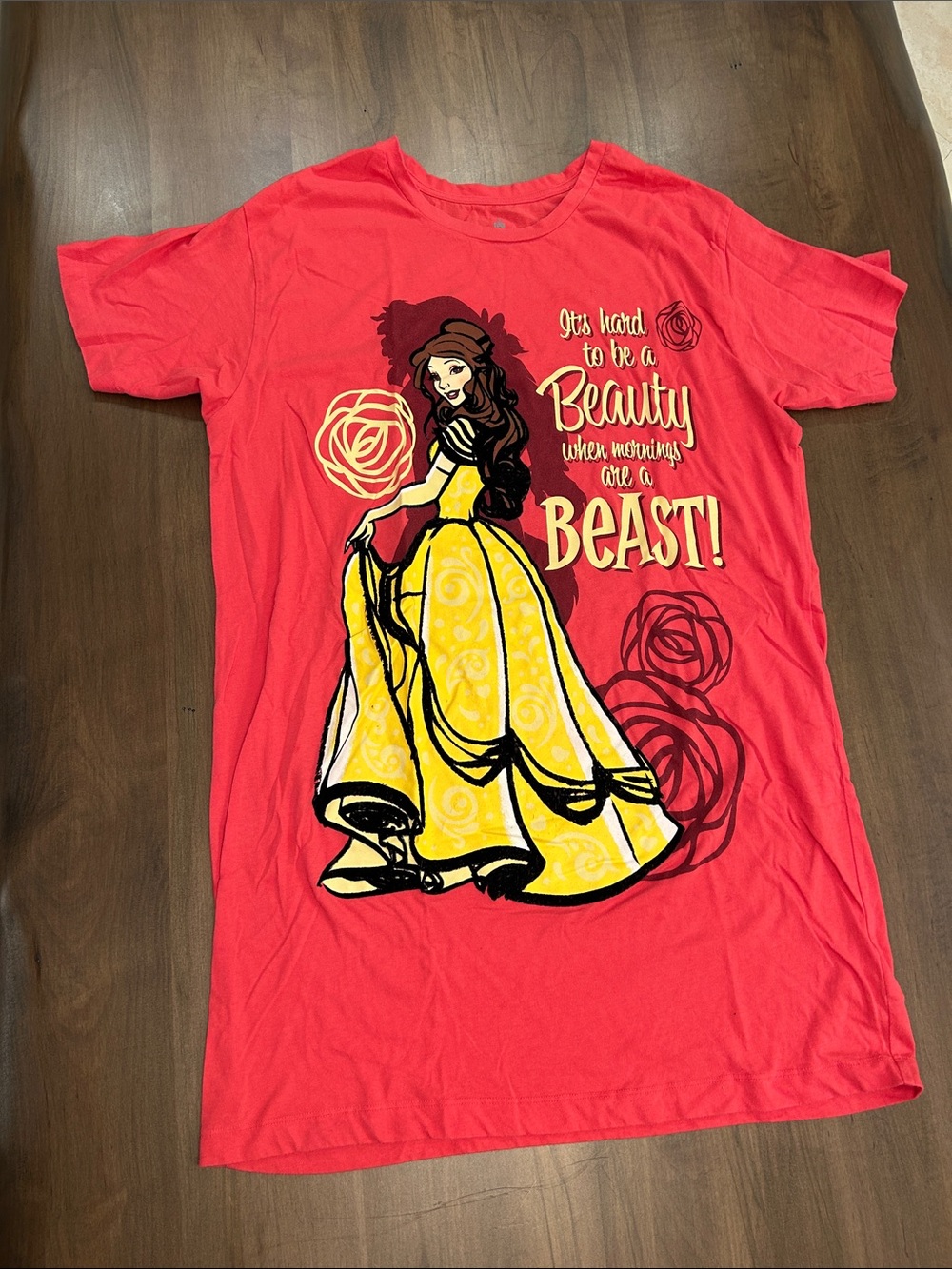 Disney Belle Graphic Tee in Bright Red with Yellow Dress